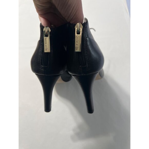 Louise Et Cie Black Leather Peep-Toe Ankle Booties Size 8 - Picture 7 of 10
